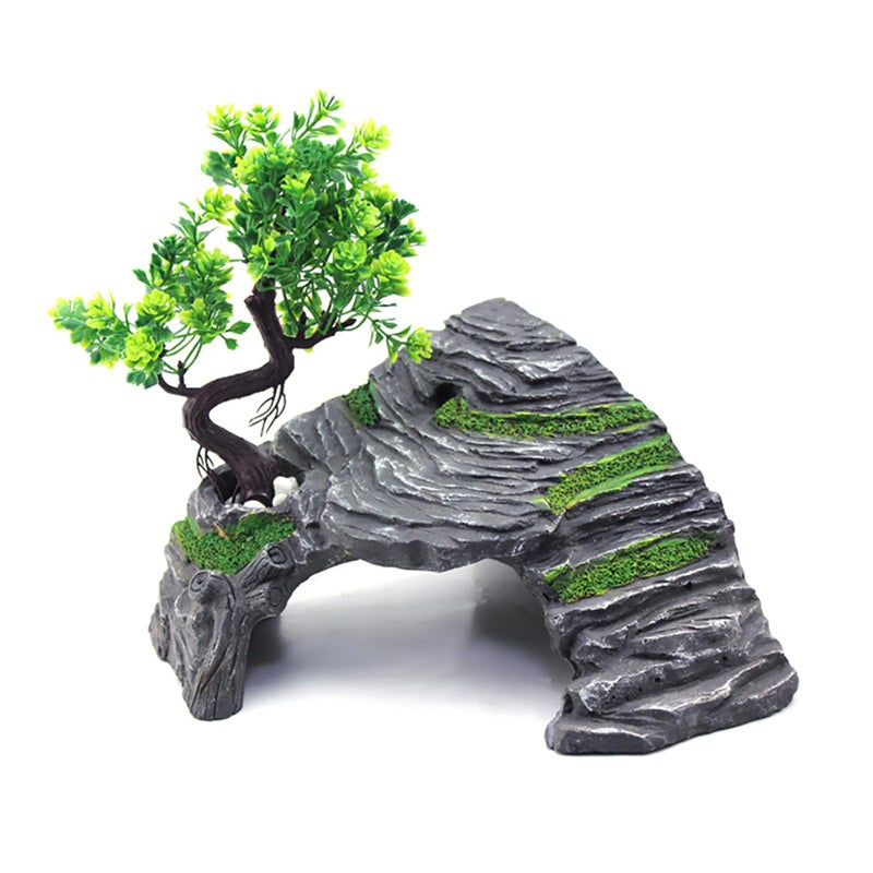 OMEM Reptile Box Shelter Terrarium Hideout Caves Turtle Ramp Basking Platform Habitat Decor Humidify Hide Cave Resin Rock - Image 1